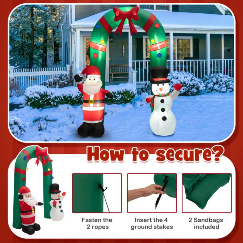 Hivvago 8 Feet Christmas Inflatable Archway with Santa Claus and Snowman