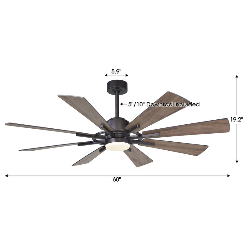 60 in. Oil-rubbed Bronze Windmill Integrated LED  Ceiling Fan with Light and Remote image number 5