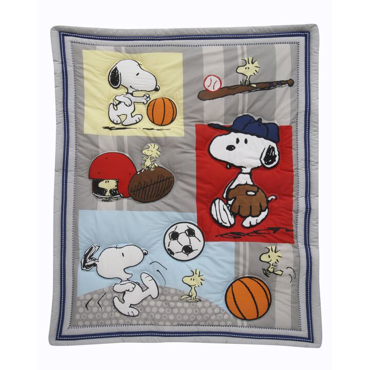Bedtime Originals Snoopy Sports 3-Piece Crib Bedding Set - Blue, Red, Gray