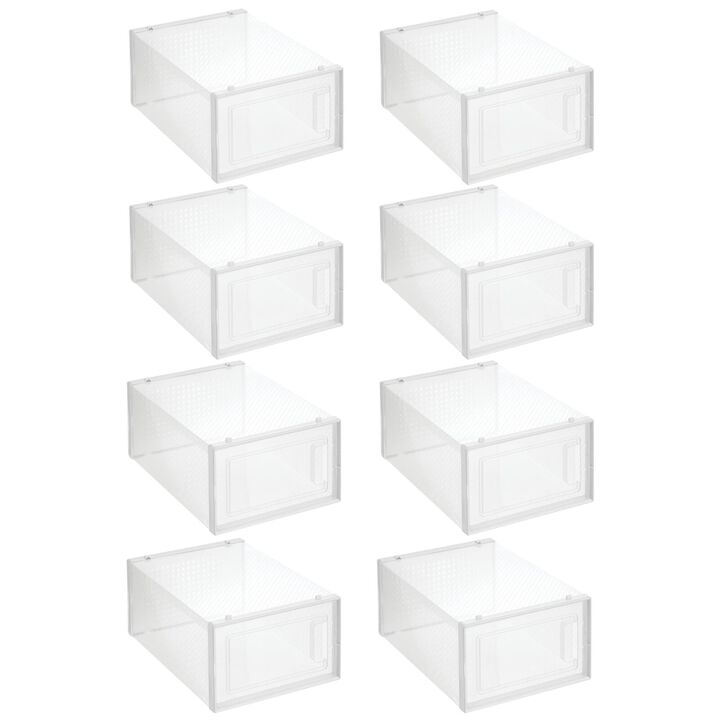 mDesign Plastic Stackable Closet Shoe Storage Box, Side Opening, 8 Pack, Clear