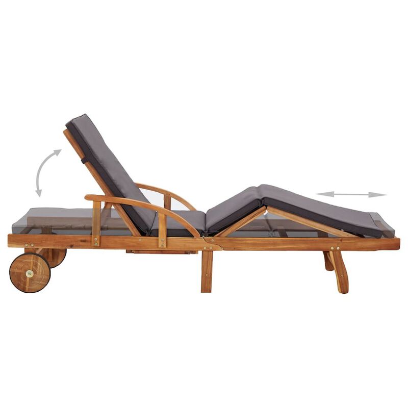 Sun Lounger Natural and dark grey Solid acacia wood, 100% polyester