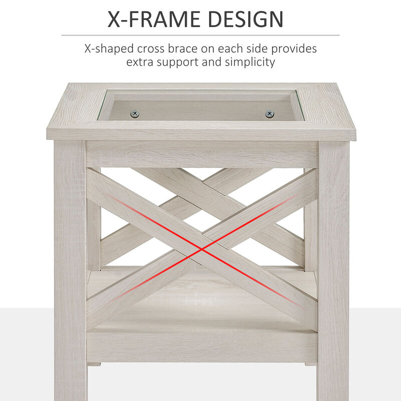 Cottage Style Living Room Media Console Table with Bottom Storage Shelf & X Bar