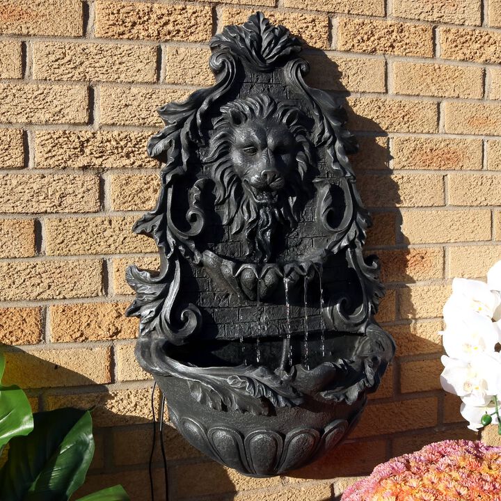 Sunnydaze Stoic Courage Lion Head Polyresin Outdoor Solar Wall Fountain