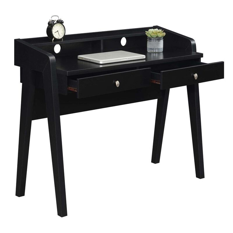 Convenience Concepts Newport Deluxe 2 Drawer Desk with Shelf, Black