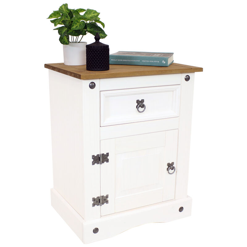Sunnydaze Solid Pine End Table with Drawer and Door - White - 26 in