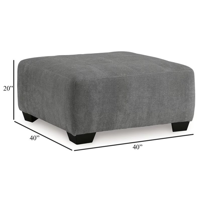 Dili Accent Ottoman, 40 Inch Square, Jumbo Stitched Gray Polyester