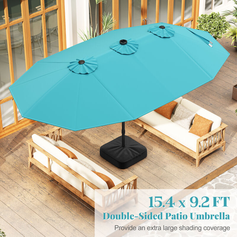 Double-Sided Patio Umbrella with 48 Built-In LED Lights for Outdoor Evening Use