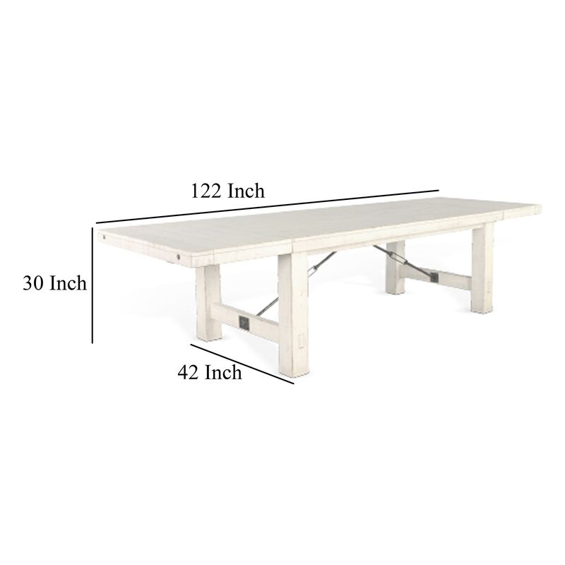 Rena Dining Table, 2 Extension Leaf, 86-122 Inch White Mahogany Wood