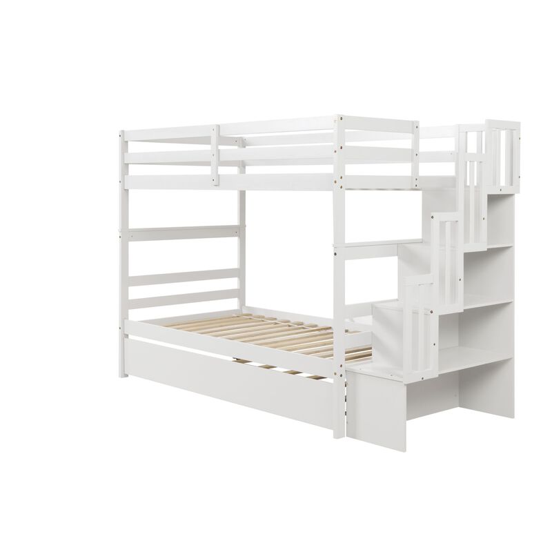 Whisen Twin over Twin Bunk Beds With Twin Trundle and Stairway Storage Function