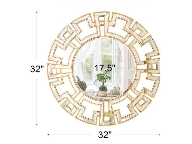 32" Gold Round Wall Mirror &ndash; Modern Glass & Wood Frame Accent Decor
