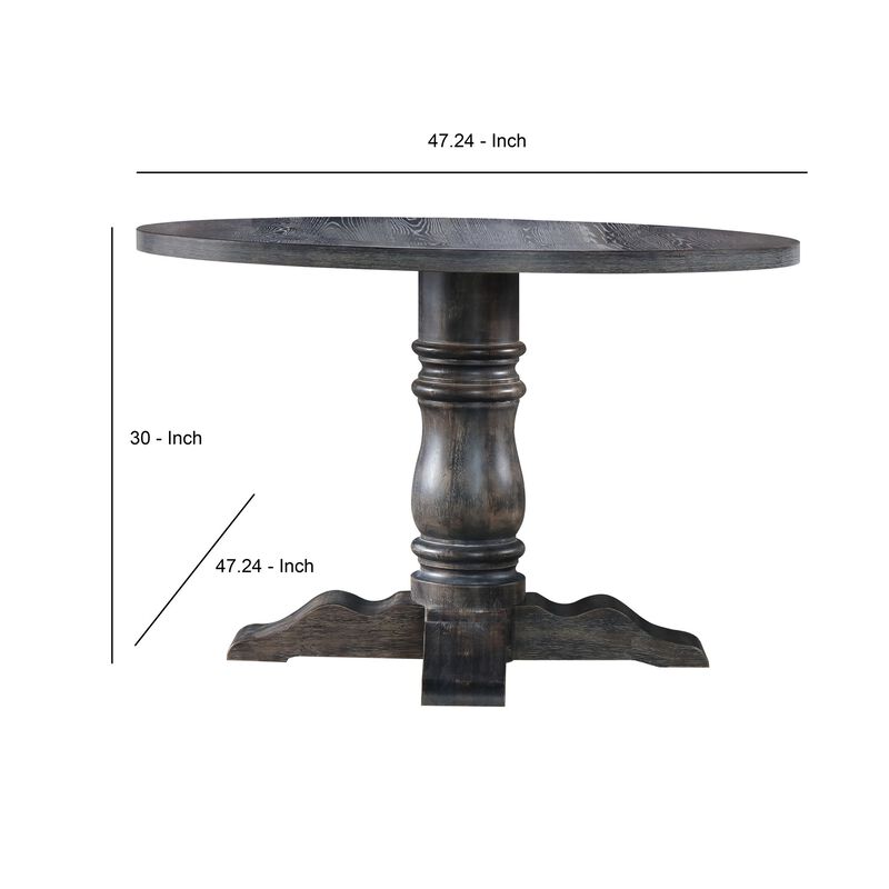 Wooden Round Dining Table With Heavy Pedestal Feet, Weathered Gray image number 5