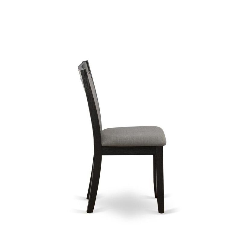 East West Furniture MZC6T50 Modern Dining Chairs - Dark Gotham Grey Linen Fabric Seat and High Chair Back - Wire Brushed Black Finish (SET OF 2)