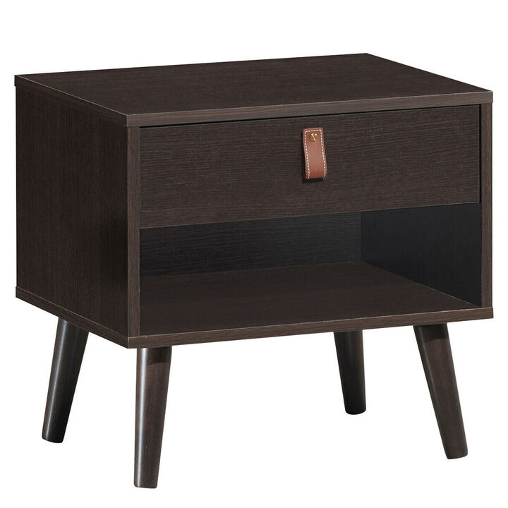 Nightstand Bedroom Table with Drawer Storage Shelf - Brown