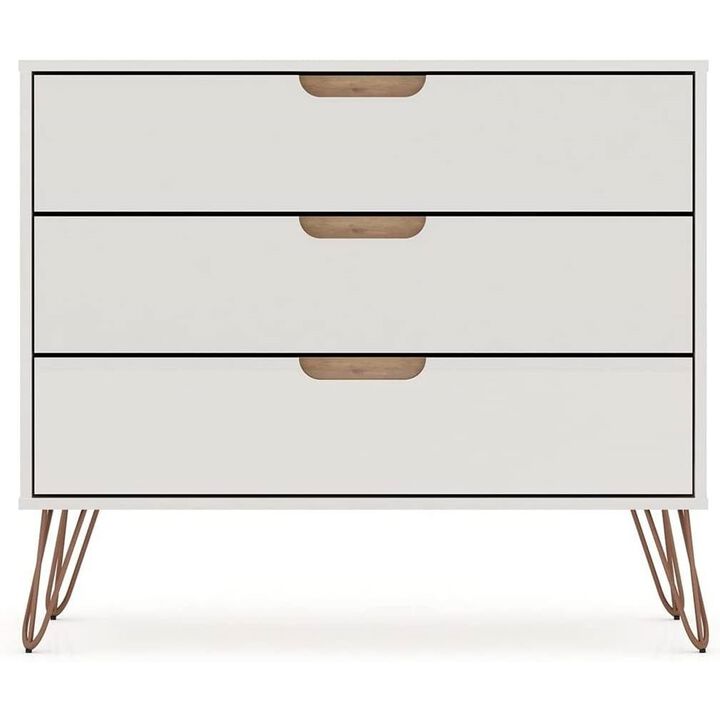 QuikFurn Modern Bedroom Scandinavian Style 3-Drawer Dresser in Off-White Natural Finish