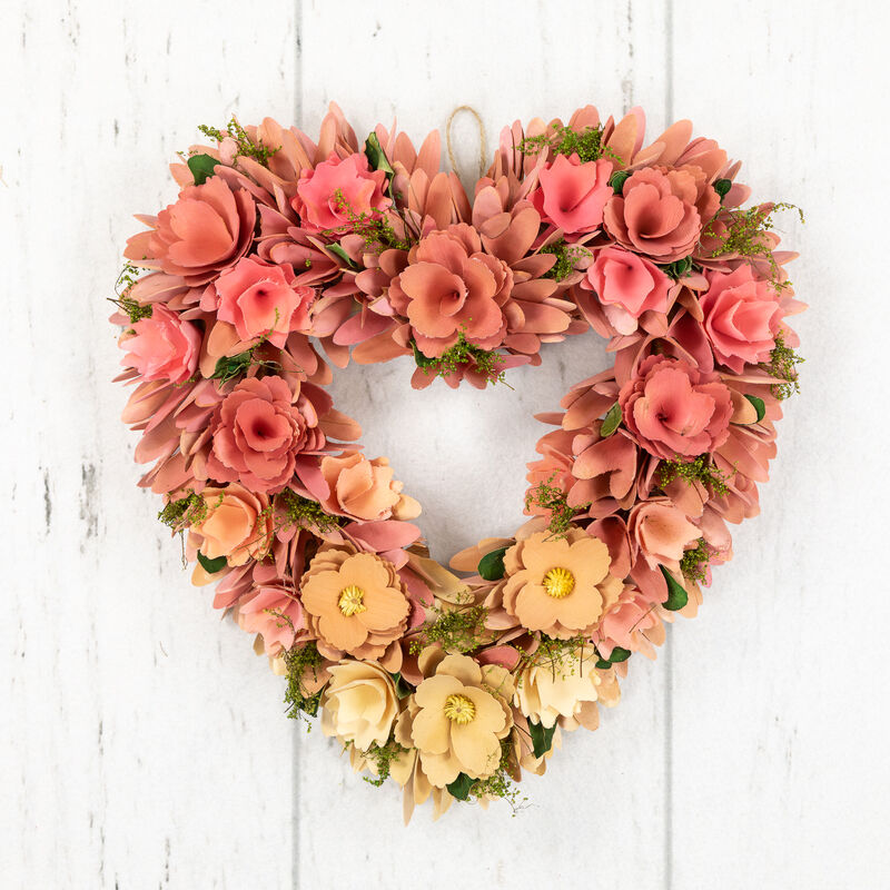 Mixed Floral Artificial Valentine's Day Heart Wreath - 15" - Pink and Yellow image number 4