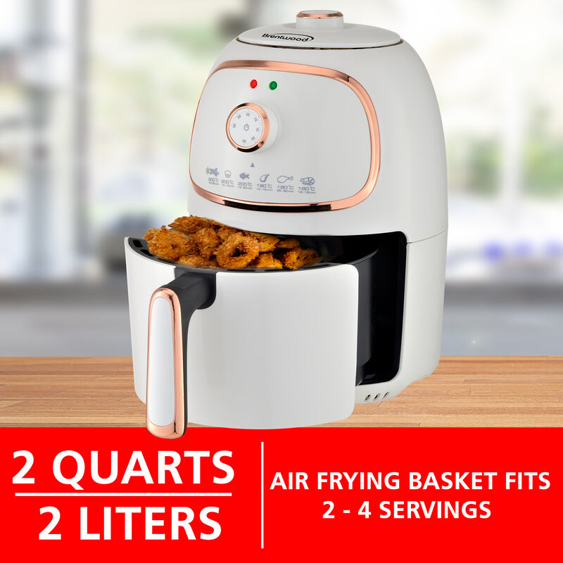 Brentwood 2 Quart Small Electric Air Fryer with Timer and Temp Control- White