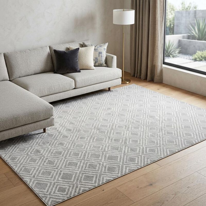 HomeRoots 9' X 12' Gray Geometric Area Rug image number 1