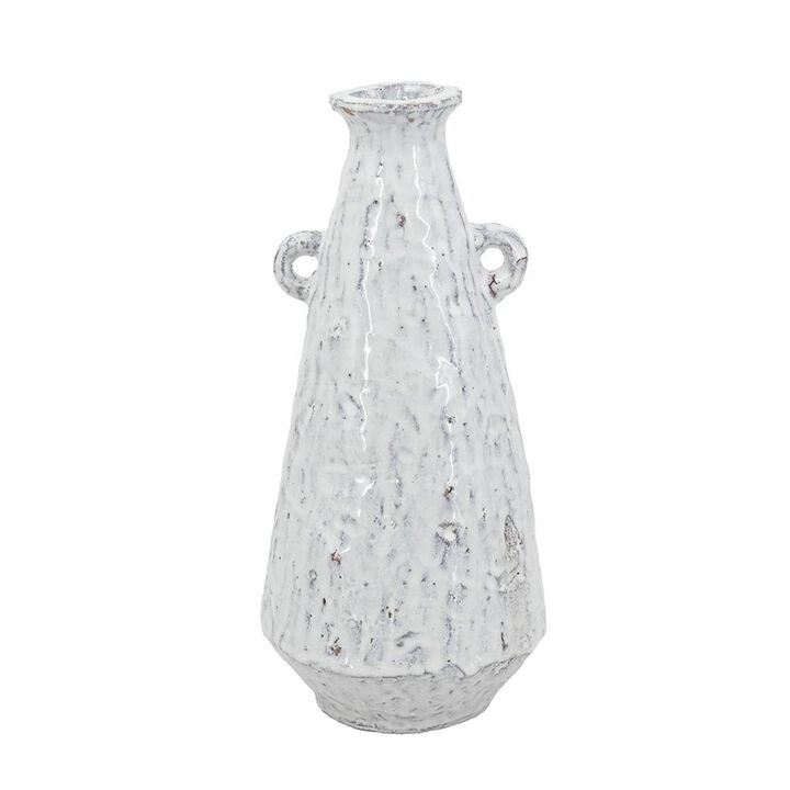 HomeRoots 12" White Terracotta Tapered Jug Vase