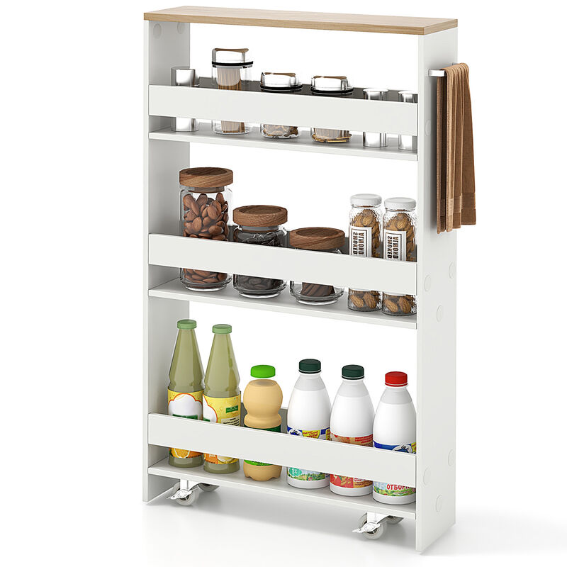 Multi-Purpose Narrow Rolling Cart with Open Shelves for Kitchen & Living Areas