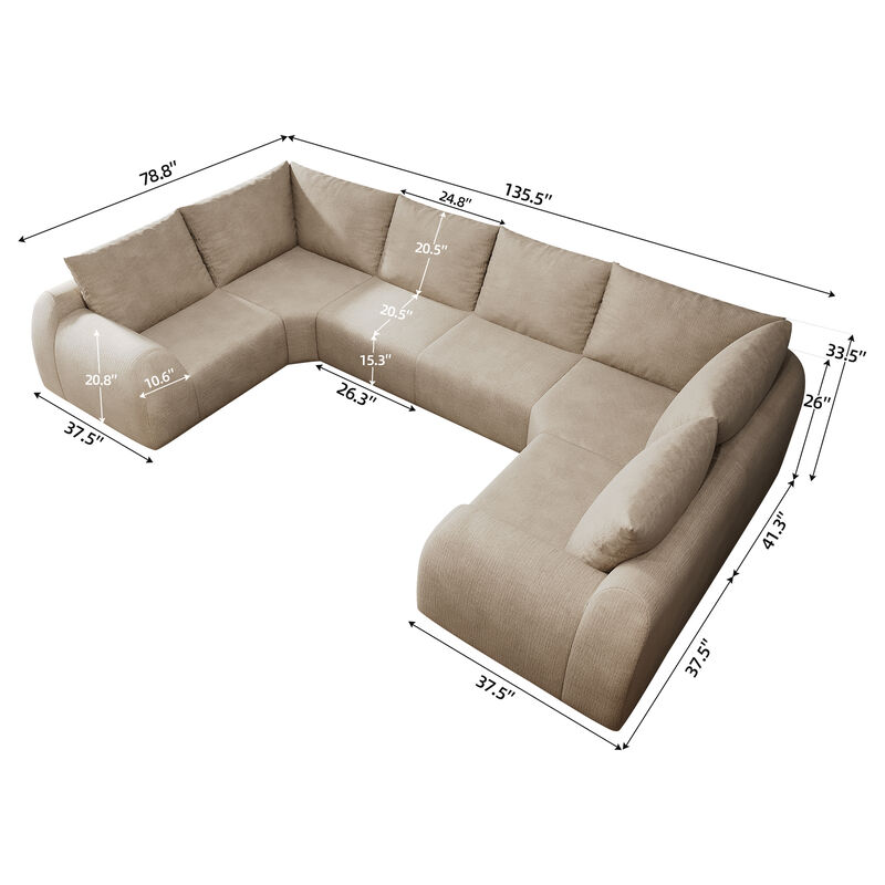 Sidgaf 135.5" 6 Seats U Shaped Modular Cloud Sofa image number 4