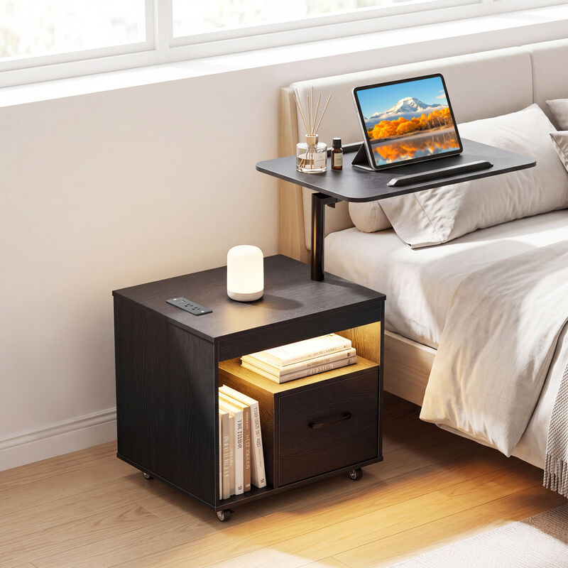 LED Nightstand with Power Outlets and Flip-Top Storage for Bedroom image number 1