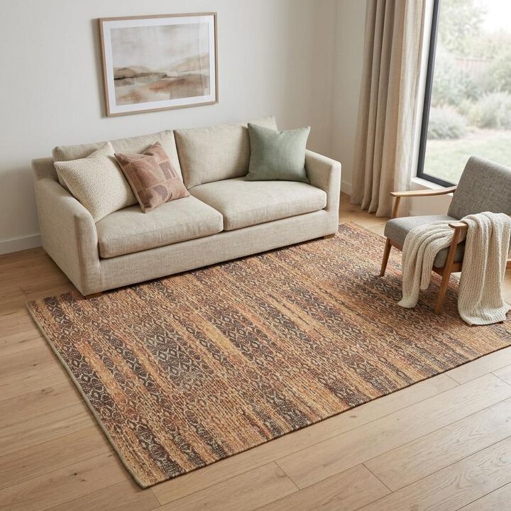 HomeRoots Jute Blend Geometric Flatweave Handmade Area Rug