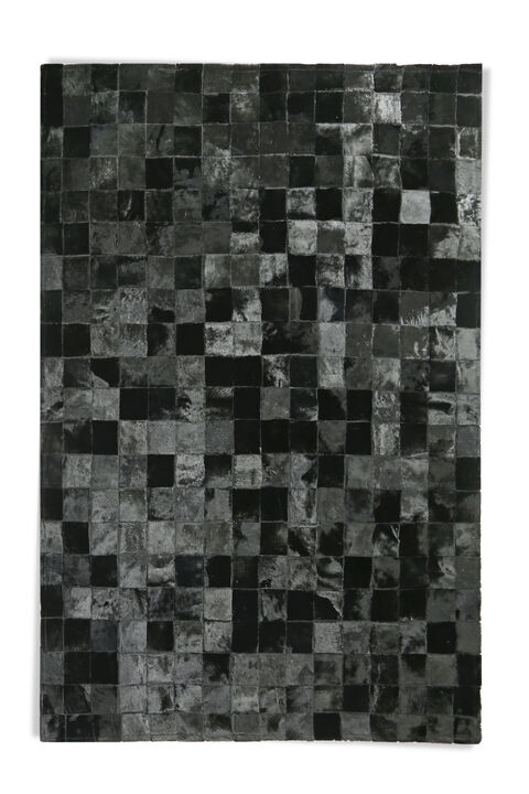 Bright Black Square Cowhide Patchwork Rug
