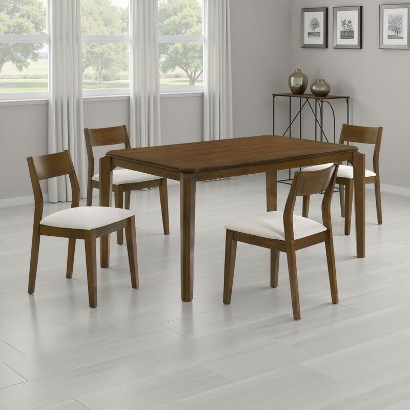 Montena 5pc Dining Table and 4 Chair Set, Beige, Dark Brown - Benzara