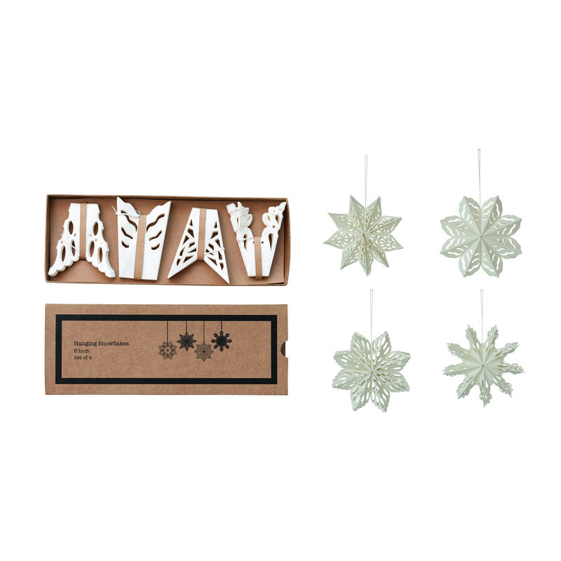 4-Piece Round Handmade Paper Folding Snowflake Ornaments, White image number 0