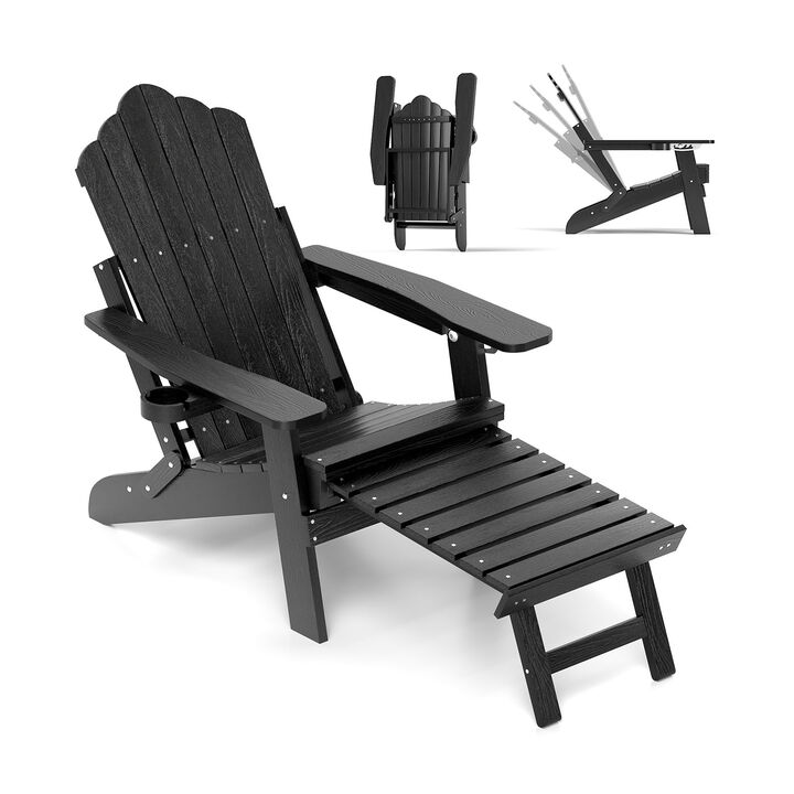 Outdoor HIPS Adirondack Chair with Footrest &ndash; All-Weather Lounge Chair for Porch or Deck