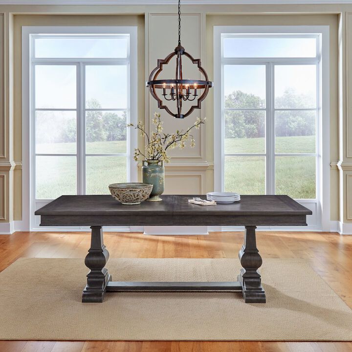 Liberty Furniture Trestle Table Set in Rubberwood Solids & Split Heart White Oak Veneers