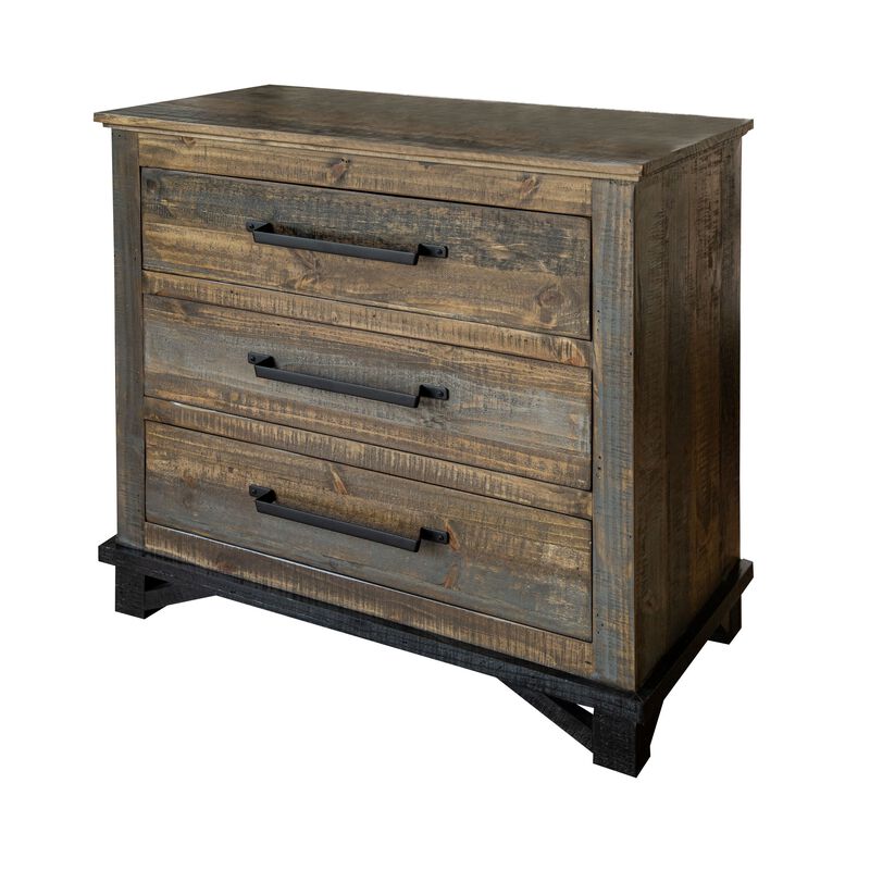 Lint 37 Inch Dresser Chest, Pine Wood, 3 Gliding Drawers, Gray and Brown-Benzara