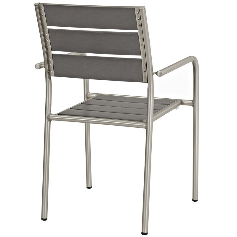 Modway Shore Aluminum Outdoor Patio Armchair in Silver Gray