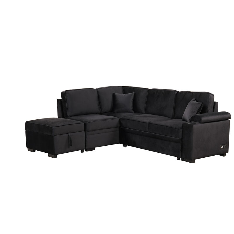 84.75" Sleeper Sofa Bed, 2 in 1 Pull Out sofa bed L Shape Couch with Storage Ottoman image number 7