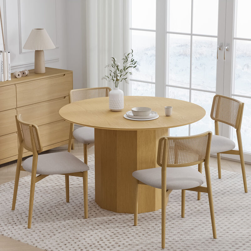46 Inch Round Natural Wooden Dining Table, Seats 4-6 People, Suitable for Living Room and Dining Room
