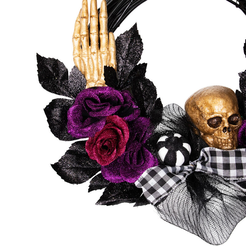 Skull with Hands and Purple Roses Halloween Twig Wreath  22-Inch  Unlit image number 2