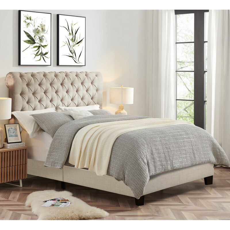 Luxury Upholstered Bed Frame with Tufted Headboard Platform Bed with Solid Wood Frame