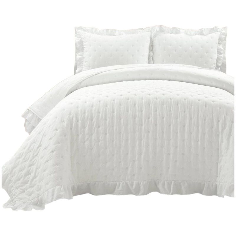 Hivvago Lightweight White Ruffle Reversible Oversized Quilt Set