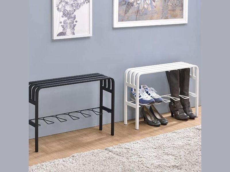 Entryway Shoe Storage Bench Black Horizontal Steel Organizer image number 1