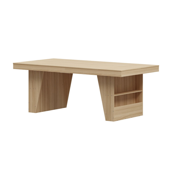FUFU&GAGA Modern Wood Grain Office Desk with Storage Shelf, 2-Meter Length (78.7" W x 39.4" D x 29.6" H), Wood Grain Finish