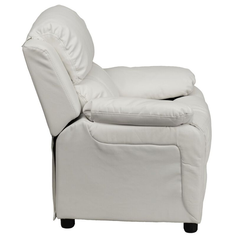 Flash Furniture Deluxe Padded Contemporary White Vinyl Kids Recliner with Storage Arms