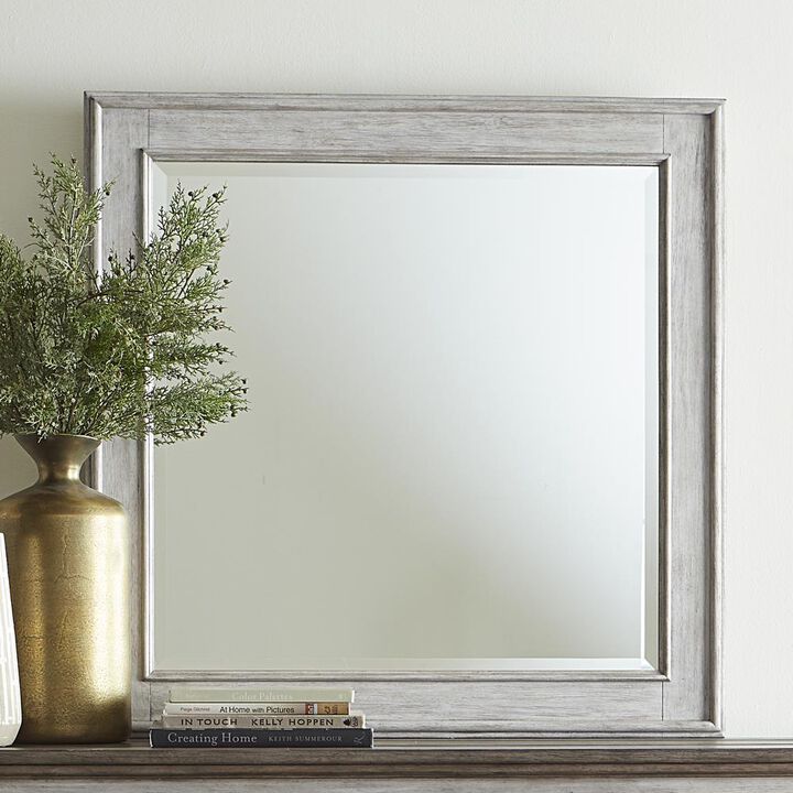 Liberty Furniture Heartland Landscape Mirror in Antique White w/ Tobacco Top