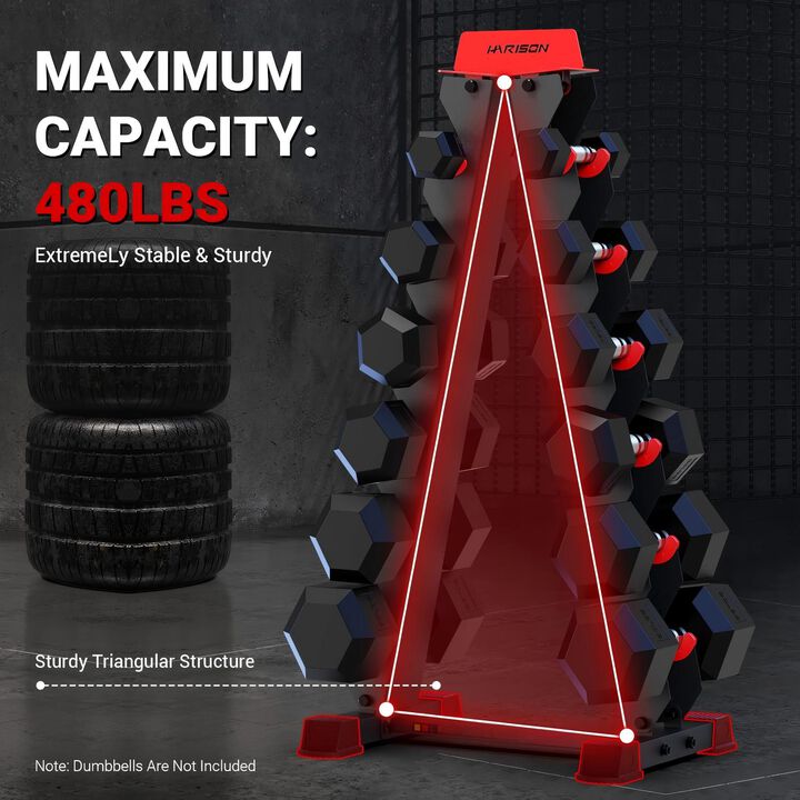 HARISON 6-Tier Dumbbell Rack, A-Frame Weight Storage Stand, 480 lb Capacity for Home Gym (HR-325)