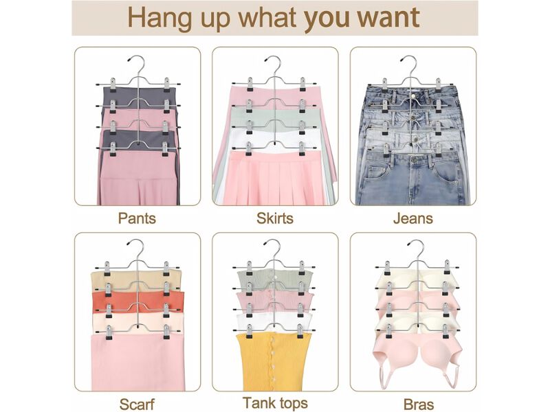 4-Tier Metal Skirt Hangers for Women | Adjustable Pants Space-Saving Hangers image number 1