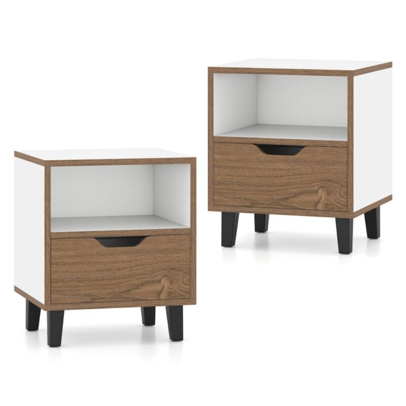 Hivvago Nightstand Set of 2 with Drawer and Open Storage Shelf for Bedroom