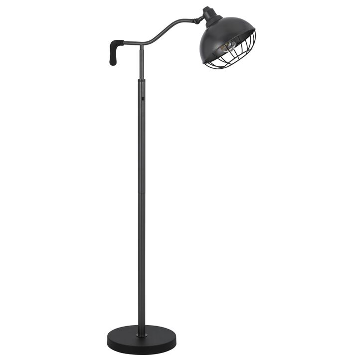 Loga 56 Inch Floor Lamp with Adjustable Cage Style Shade, Black Iron - Benzara