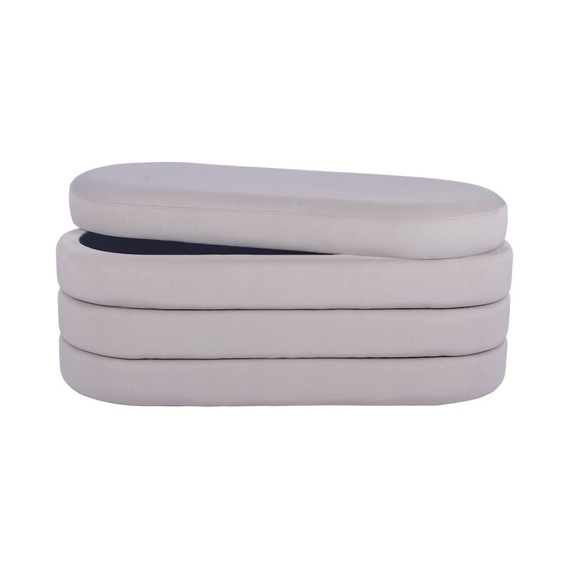 Velvet Ottoman Bench with Storage, Taupe
