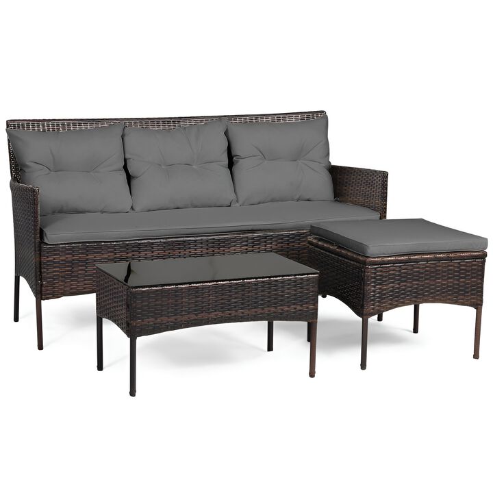 3 Piece Outdoor Patio Furniture Set with 5 Cushions for Backyard and Deck