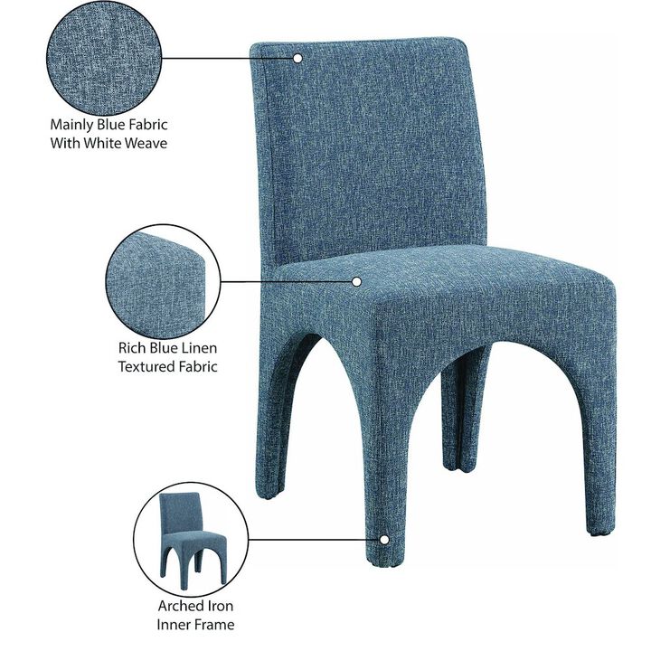 Meridian Furniture Gramercy Blue Linen Textured Fabric Dining Chair, Set of 2