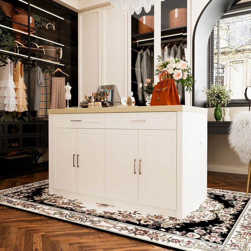 FUFU&GAGA Dresser with Storage & Drawers, MDF Construction with Stone-like Finish (61" W x 37.4" H x 29.1" D)Stone Pattern Top